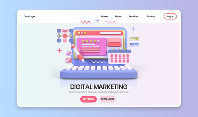 Web development for UI UX design concept illustration Landing page template business idea background