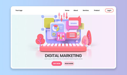 Web development for UI UX design concept illustration Landing page template business idea background