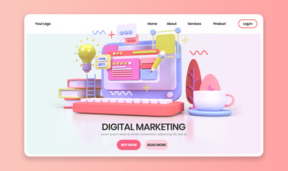 Web development for UI UX design concept illustration Landing page template business idea background