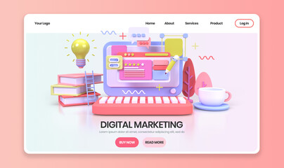 Web development for UI UX design concept illustration Landing page template business idea background
