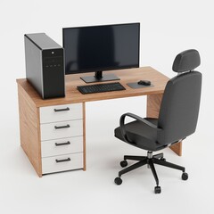 Wall Mural - Realistic 3D Render of Workstation with PC