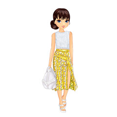 Wall Mural - Girl in white shirt and yellow skirt