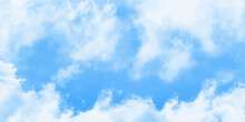 Blue Skies With White Clouds Background. Romantic Sky. Abstract Nature Background Of Romantic Summer Blue Sky With Fluffy Clouds. Beautiful Puffy Clouds In Bright Blue Sky In Day Sunlight.><