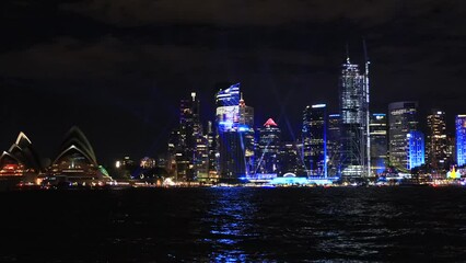 Canvas Print - Sydney city CBD skyline waterfront at Vivid Sydney light show as 4k.
