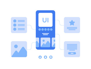 UI, UX and web design concept. Vector flat illustration. Abstract interface element for mobile smartphone application. Design for development and marketing studio.