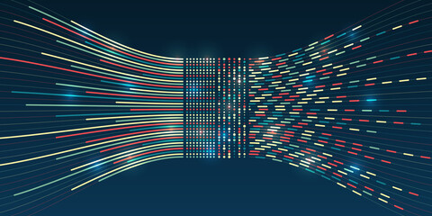 Wall Mural - Visualization of Sorting data, Abstract processing of information flow. Vector database background. Filtering machine algorithms.