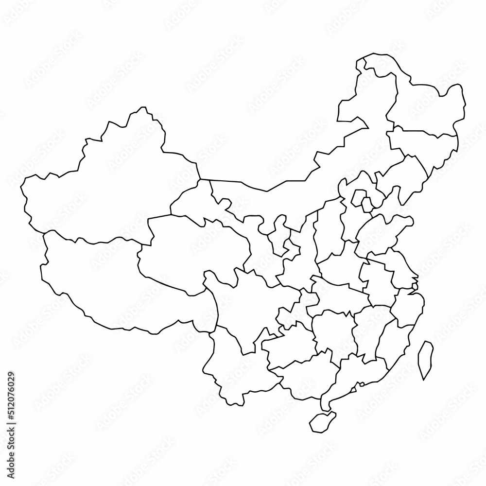 China political map. Low detailed. Outline style. Vector editable Stock ...