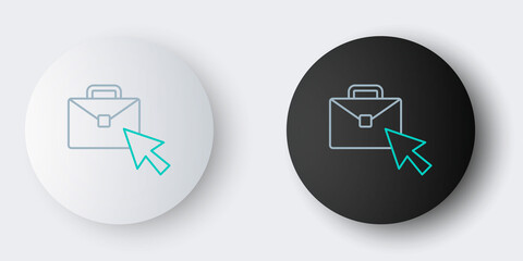 Sticker - Line Online working icon isolated on grey background. Freelancer man working on laptop at his house. Remote work. Distant job concept. Colorful outline concept. Vector