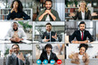 © Kateryna - Online video conference with diversity people. Collage of a faces of multiracial group of successful smiling men and women, of different ages, gathered for online brainstorming, discussing project