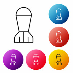 Sticker - Black line Aviation bomb icon isolated on white background. Rocket bomb flies down. Set icons colorful circle buttons. Vector