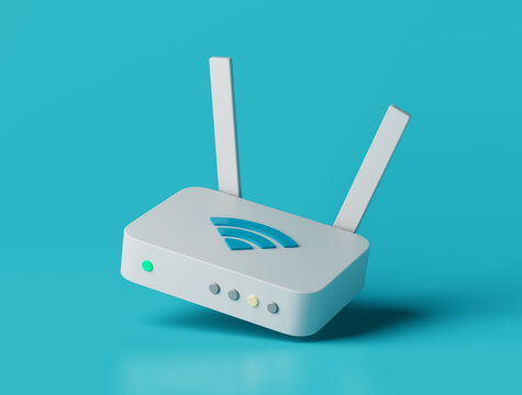 simple internet wifi router with antennas 3d render illustration.