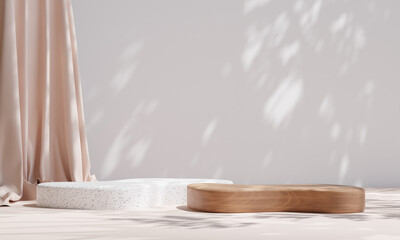 Wall Mural - wood with terrazzo marble podium on for product presentation. 3d illustration