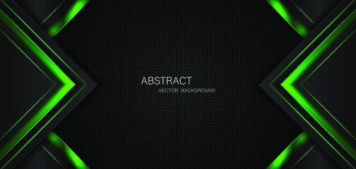 Aufkleber - Dark steel mesh abstract background with black and green polygon shapes, free space for design. modern technology innovation concept background
