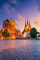 erfurt, germany. cityscape image of downtown erfurt, germany with erfurt cathedral at summer sunset.