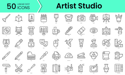 Wall Mural - artistic studio Icons bundle. Linear dot style Icons. Vector illustration