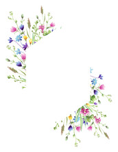Wildflowers Frame. Watercolor Clipart