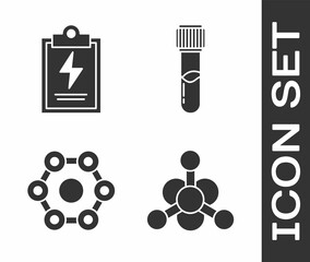 Sticker - Set Bacteria, Laboratory clipboard with checklist, Chemical formula and Test tube and flask chemical icon. Vector