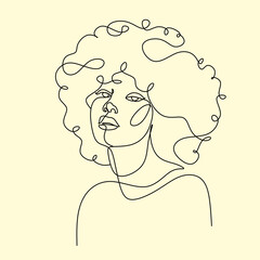 Sticker - One line girl or woman portrait and face design. Hand drawn minimalism style vector illustration