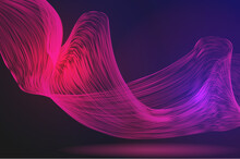 Abstract Wave Background. Wavy Smooth Fractal Lines With Purple And Pink Gradient And Glowing Effect On Dark Backdrop. Bright Elegance Wallpaper With Flowing Curved Stripes. Illustration.