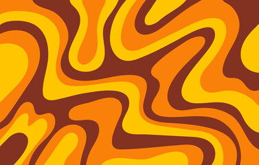 Wall Mural - Abstract horizontal background with colorful waves in yellow, orange and brown colors. Trendy vector illustration in style retro 60s, 70s.
