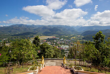 The Scenery Of Mae Hong Son Town,Chong Kham Lake,the Airport And Forested Hills Of Burma As Seen From Wat Phra That Doi Kong Mu,Mae Hong Son Province,Northern Thailand.