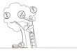 © Simple Line - Single one line drawing Arabic businesswoman picking dollars from money tree. Money plant. Business growth, financial success concept. Investment, banking income. Continuous line design graphic vector