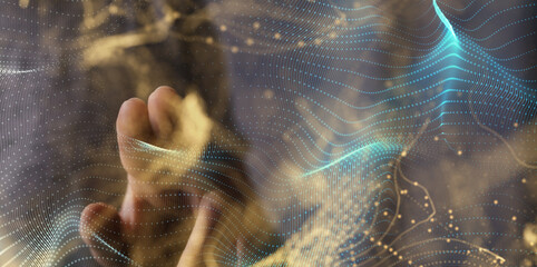 Wall Mural - Businessman using data network with his fingers