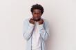 © Asier - Young african american man isolated on white background  showing fist to camera, aggressive facial expression.
