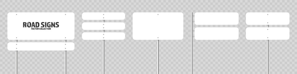 Wall Mural - various road, traffic signs. highway signboard on a chrome metal pole. blank white board with place 
