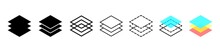 Layer Icon. Logo Of Stack. Layer Icons For Paper, Carpet, Floor And Level. 3 Layers. Pictogram Symbols For Architecture. Design Technology. Depth Of Tiers. Vector