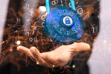 Fototapete - Cybersecurity and information or network protection. Future technology web