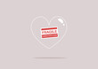 A transparent heart with a fragile sticker on it, a heartbreak concept