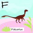 Falcarius dinosaur. Letter F. Children's alphabet education. Vector illustration of a prehistoric dinosaur.