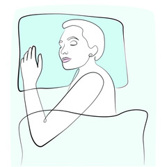 Wall Mural - Woman sleeps on a pillow line art on white isolated background