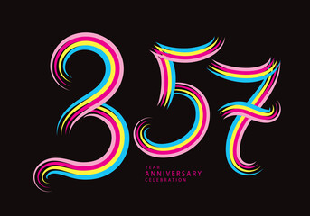 357 number design vector, graphic t shirt, 357 years anniversary celebration logotype colorful line,357th birthday logo, Banner template, logo number elements for invitation card, poster, t-shirt.