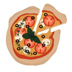 Wall Mural - Italian pizza design template. Pizza Margherita with tomatoes and mozzarella isolated on the white background. Vector illustration.