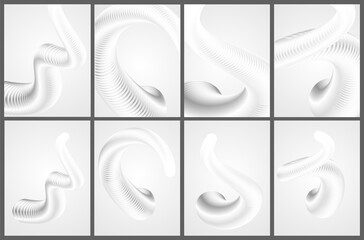 Wall Mural - 3d illustration of grey and white colored abstract wavy lines backgrounds.