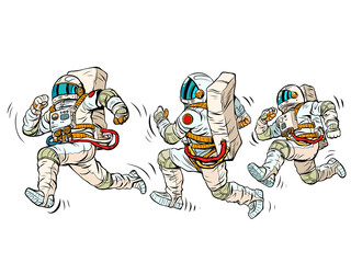Wall Mural - astronauts are running, a space race. sports and a healthy lifestyle. people in spacesuits