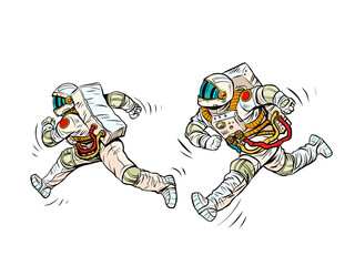 Wall Mural - astronauts are running, a space race. sports and a healthy lifestyle. people in spacesuits