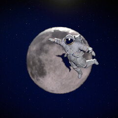 Wall Mural - astronaut near the moon, 3d rendering