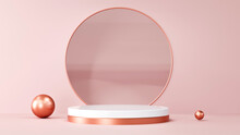 Abstract Pastel Pink Geometric Shape Blank Platform. Composition With Round Scene. Podium Empty Showcase Pedestal Product Display For Cosmetic Presentation. Composition With Round Scene. 3d Rendering
