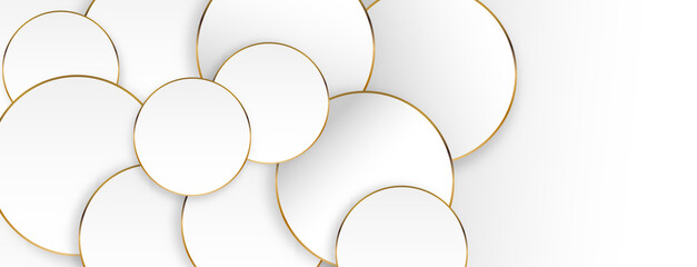Wall Mural - geometric abstract background with white shape and golden outline. vector banner design