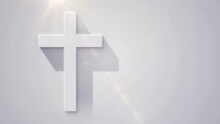 White Christian Cross Long Shadow Effect On White Background. Church Cross. Video Motion Graphic Animation.