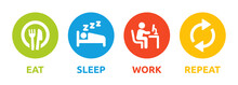 Routine Icon Vector, Eat, Sleep, Work, Repeat Daily Lifestyle Banner Illustration.