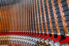 Rows Of Orange And Red Metal Plates Of Electric Motor