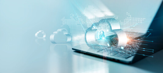 Poster - loud computing concept. Data security and cloud connection technology, Encryption personal information