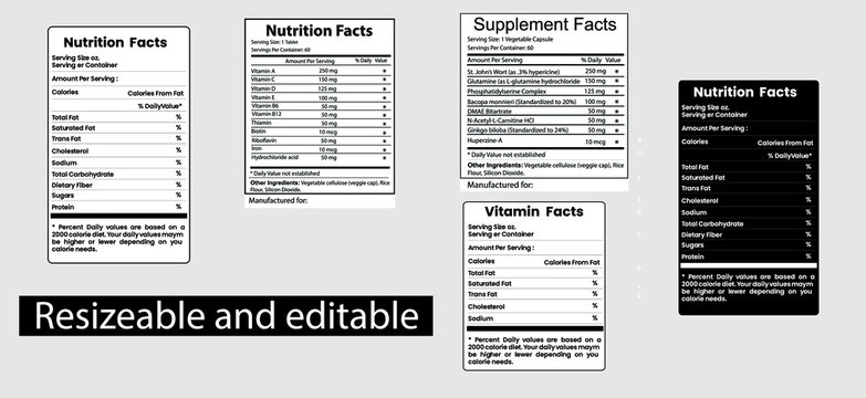 Supplement facts and vitamin facts template ,nutrition facts template