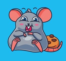  cute cartoon mouse eating a biscuit. isolated cartoon animal illustration vector
