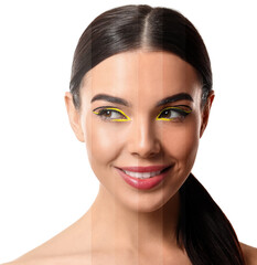 Poster - Portrait of beautiful young woman with different tones of skin on white background