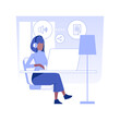 Transcription service isolated concept vector illustration. Woman with laptop provides transcription service, digital marketing, advertising agency, self-employed people vector concept.